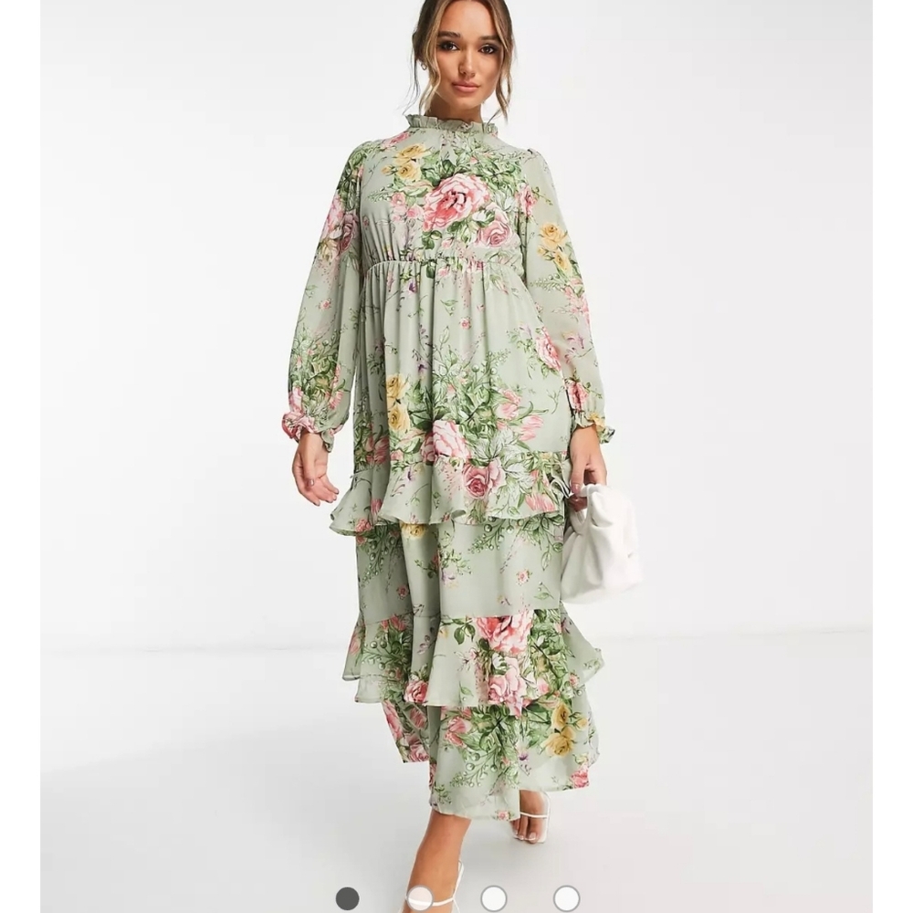 Vila tiered maxi summer vacation dress in garden floral - Picture 3 of 14